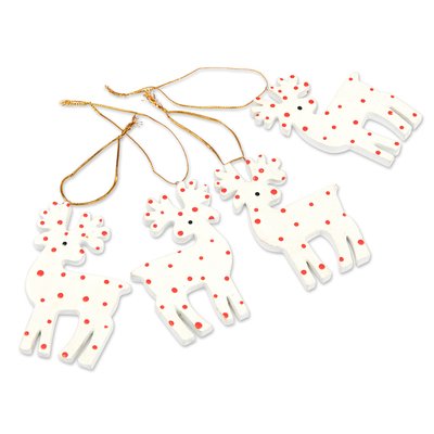 Wood ornaments, 'Polka Dot Reindeer' (set of 4) - 4 Hand-Painted Wood Polka Dot Reindeer Christmas Ornaments