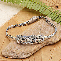 Sterling silver pendant bracelet, 'Floral Soul' - Traditional Floral Sterling Silver Pendant Bracelet
