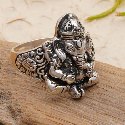 Ganesh Ring STERLING SILVER Great Ganesha Lord of Success Wealth Wisdom Om  Ganapati Talisman Amulet Good