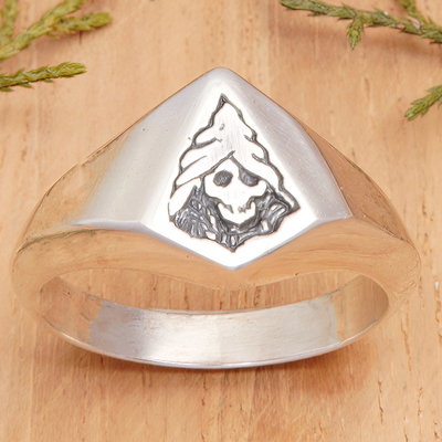 Sterling silver domed ring, 'Underworld Skull' - Skull-Themed Polished Sterling Silver Domed Ring from Bali