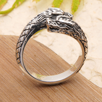 Sterling silver cocktail ring, 'Eternal Dragon' - Dragon-Shaped Traditional Sterling Silver Cocktail Ring