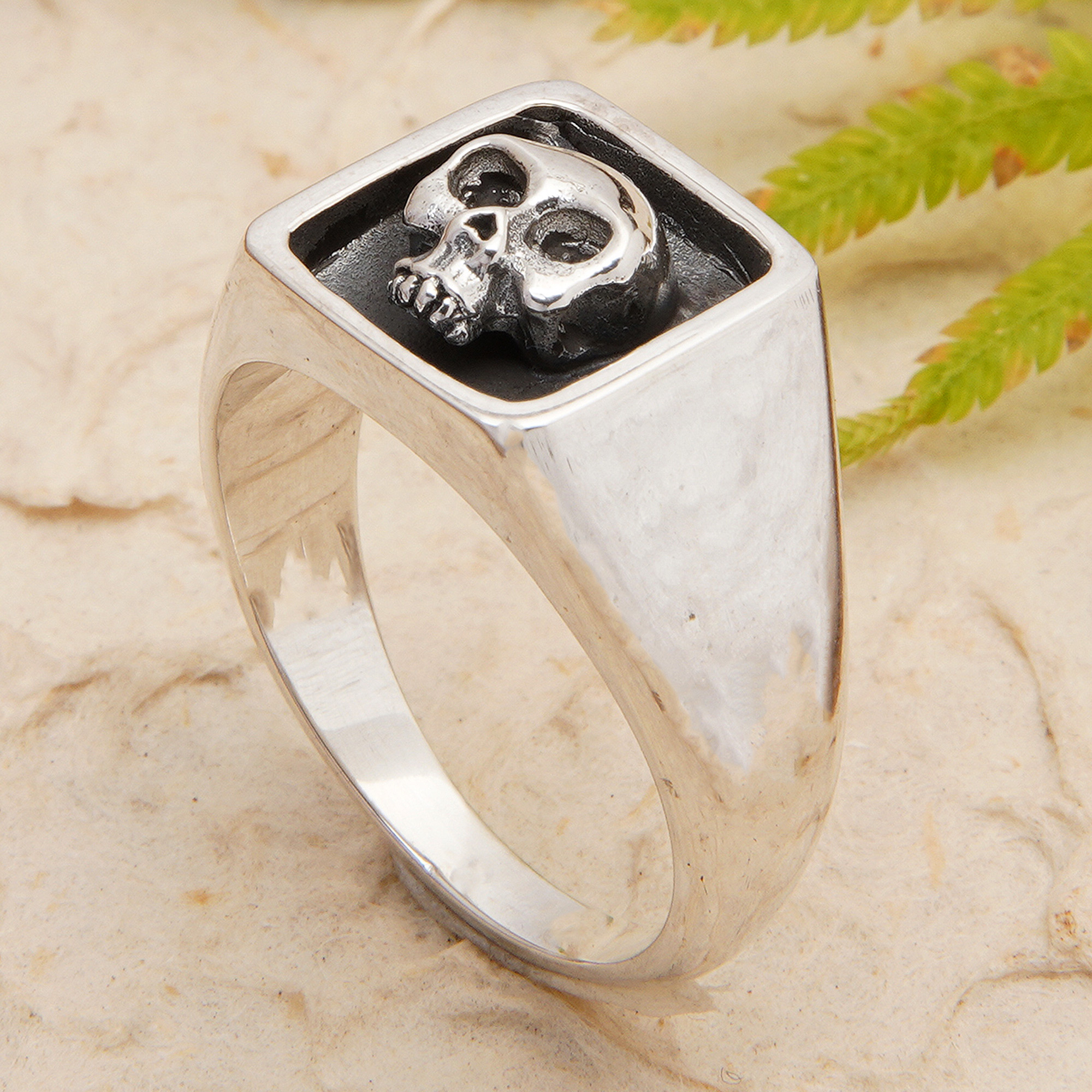 Men\'s Sterling Silver Signet Ring with Skull Motif from Bali - Father Skull  | NOVICA