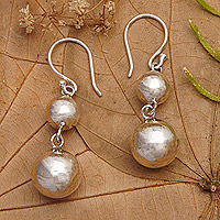 Sterling silver dangle earrings, 'Twin Bubbles' - Polished Modern Sterling Silver Dangle Earrings from Bali