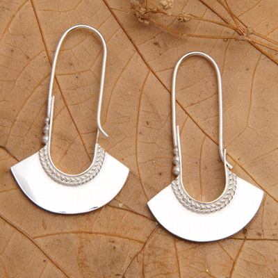 Sterling silver hoop earrings, 'Fan Age' - Polished Fan-Shaped Sterling Silver Hoop Earrings from Bali