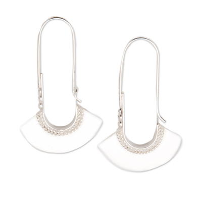 Sterling silver hoop earrings, 'Fan Age' - Polished Fan-Shaped Sterling Silver Hoop Earrings from Bali