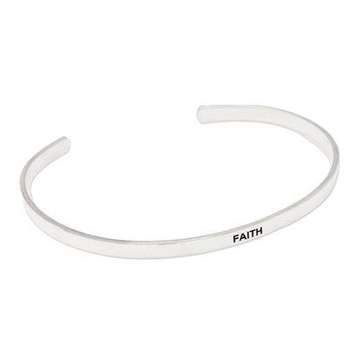 Sterling silver cuff bracelet, 'Your Faith' - Polished Minimalist Sterling Silver Faith Cuff Bracelet