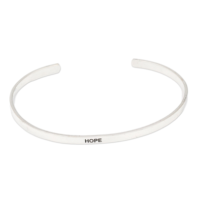 Sterling silver cuff bracelet, 'Your Hope' - Polished Minimalist Sterling Silver Hope Cuff Bracelet