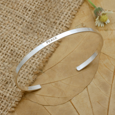 Sterling silver cuff bracelet, 'Your Peace' - Polished Minimalist Sterling Silver Peace Cuff Bracelet