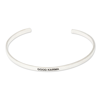 Sterling silver cuff bracelet, 'Your Karma' - Polished Minimalist Sterling Silver Karma Cuff Bracelet