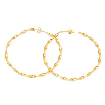 Gold-plated half-hoop earrings, 'Triumph Ribbons' - High-Polished 18k Gold-Plated Brass Half-Hoop Earrings