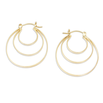 Gold-plated hoop earrings, 'Hypnotizing Victory' - High-Polished Modern 18k Gold-Plated Hoop Earrings