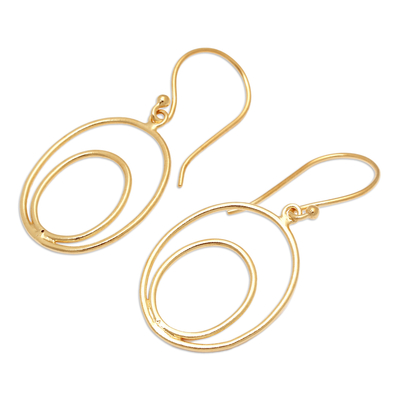 Gold-accented dangle earrings, 'Mount Agung' - Oval 18k Gold and Silver-Plated Brass Dangle Earrings