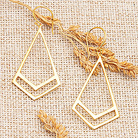 Gold-plated dangle earrings, 'Arrows to Victory' - High Polished Geometric 18k Gold-Plated Dangle Earrings