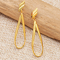 Gold-plated dangle earrings, 'Trendy Me' - High Polished 18k Gold-Plated Dangle Earrings from Bali