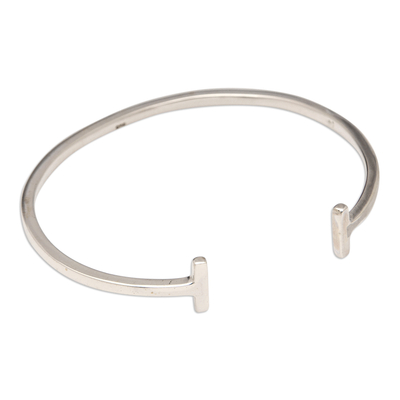 Sterling silver cuff bracelet, 'Futuristic Walls' - Polished Modern Minimalist Sterling Silver Cuff Bracelet