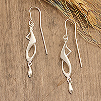 Sterling silver dangle earrings, 'Dames of Tomorrow' - Brushed-Satin Abstract Sterling Silver Dangle Earrings