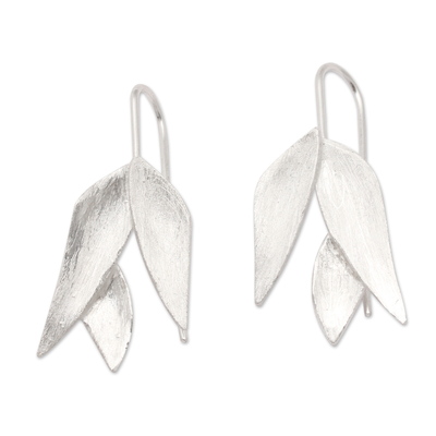 Sterling silver drop earrings, 'Modern Forest' - Minimalist Aloe Vera-Shaped Sterling Silver Drop Earrings