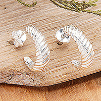 Sterling silver half-hoop earrings, 'Heaven Swirls' - Polished Swirl-Patterned Sterling Silver Half-Hoop Earrings