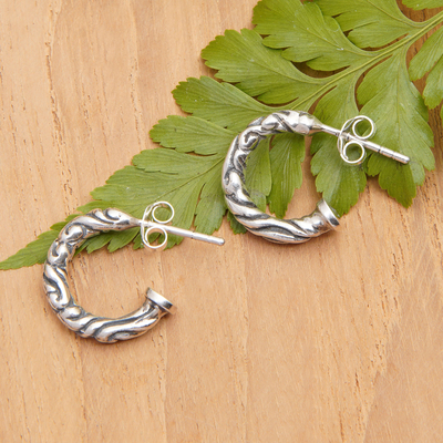 Sterling silver half-hoop earrings, 'This World' - Polished Sterling Silver Half-Hoop Earrings from Bali
