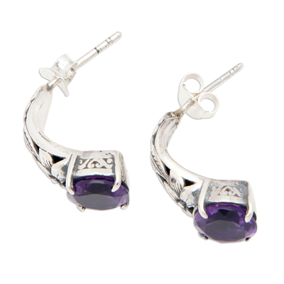 Amethyst drop earrings, 'Nature's Archs in Purple' - Floral and Leafy Faceted Two-Carat Amethyst Drop Earrings
