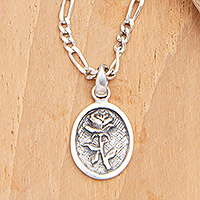 Sterling silver pendant necklace, 'Anniversary Rose' - Sterling Silver Pendant Necklace with Rose Motif from Bali