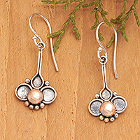 Gold-accented dangle earrings, 'Victorious Clover' - Clover-Shaped 18k Gold-Accented Dangle Earrings from Bali