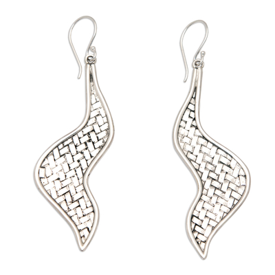 Sterling silver dangle earrings, 'Sinuous Party' - Polished Sinuous Sterling Silver Dangle Earrings from Bali