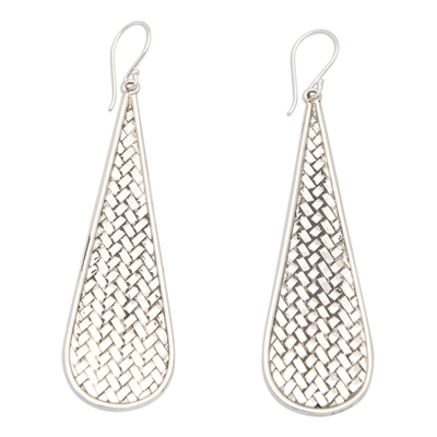 Sterling silver dangle earrings, 'Braided Party' - Drop-Shaped Sterling Silver Dangle Earrings from Bali