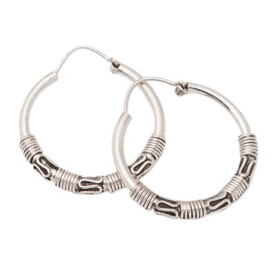 Sterling silver hoop earrings, 'Eternal Dame' - Polished Classic Sterling Silver Hoop Earrings from Bali