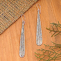 Sterling silver dangle earrings, 'Refined Party' - Basketweave-Patterned Sterling Silver Dangle Earrings