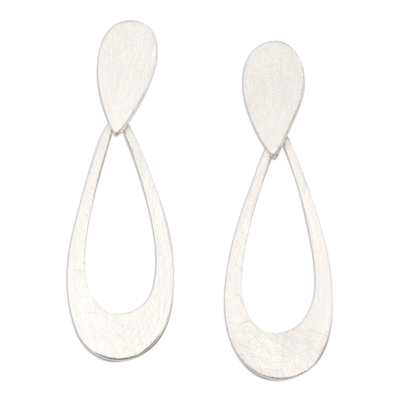 Sterling silver dangle earrings, 'Avant-Garde Party' - Modern Brushed-Satin Oval Sterling Silver Dangle Earrings