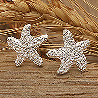 Pendientes de plata de ley, 'Starfish Splendor' - Pendientes de estrella de mar de plata de ley texturizados de Bali