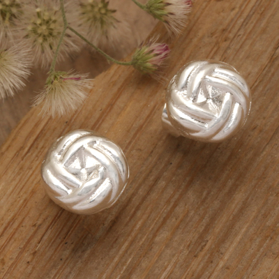 Sterling silver stud earrings, 'Dara Knot' - Polished Sterling Silver Dara Celtic Knot Stud Earrings