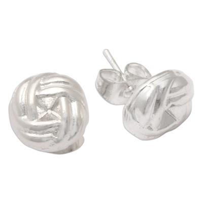 Sterling silver stud earrings, 'Dara Knot' - Polished Sterling Silver Dara Celtic Knot Stud Earrings