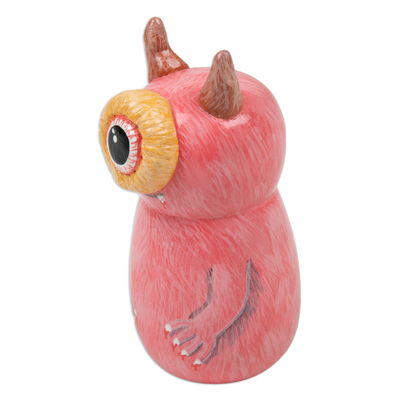Figura de teca reciclada - Figura de ogro de teca reciclada rosa caprichosa pintada a mano