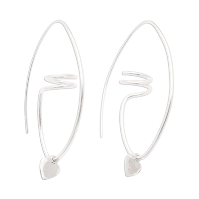 Sterling silver half-hoop earrings, 'Passion in Freedom' - Abstract Heart-Themed Sterling Silver Half-Hoop Earrings