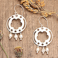 Pendientes colgantes de perlas cultivadas, 'Pearly Fantasy' - Pendientes colgantes florales de plata de ley con perlas grises