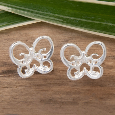 Sterling silver stud earrings, 'Delicate Butterfly' - Openwork Polished Sterling Silver Butterfly Stud Earrings