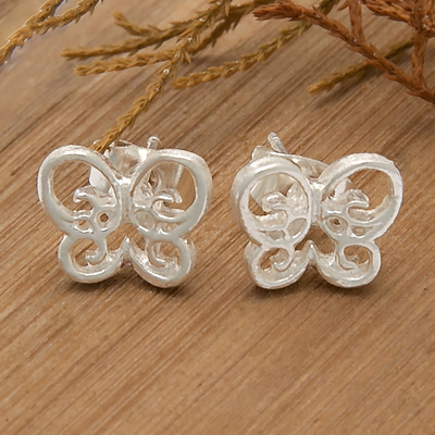 Sterling silver stud earrings, 'Delicate Butterfly' - Openwork Polished Sterling Silver Butterfly Stud Earrings