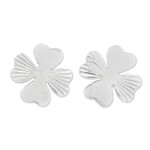 Sterling silver stud earrings, 'Sprouting Clover' - Lucky Clover-Shaped Sterling Silver Stud Earrings from Bali