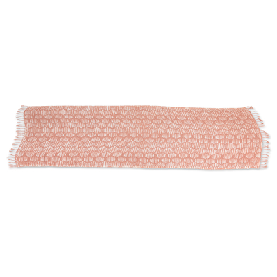 Rayon scarf, 'Peach Mosaic' - Handwoven Peach and White 100% Rayon Scarf with Fringes