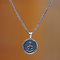 Sterling silver pendant necklace, 'Cancer Charm' - Sterling Silver Necklace with Cancer Zodiac Sign Pendant