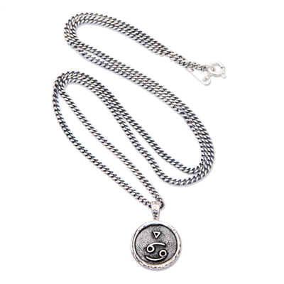 Sterling silver pendant necklace, 'Cancer Charm' - Sterling Silver Necklace with Cancer Zodiac Sign Pendant