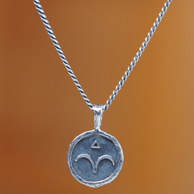 Sterling silver pendant necklace, 'Aries Charm' - Sterling Silver Necklace with Aries Zodiac Sign Pendant