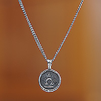 Sterling silver pendant necklace, 'Libra Charm' - Sterling Silver Necklace with Libra Zodiac Sign Pendant