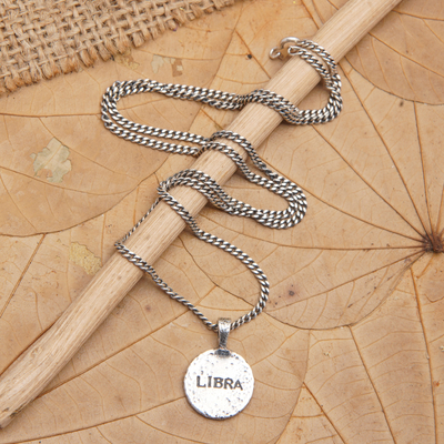Sterling silver pendant necklace, 'Libra Charm' - Sterling Silver Necklace with Libra Zodiac Sign Pendant