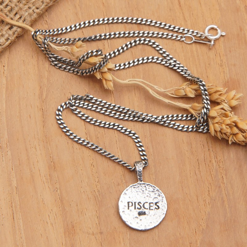 Sterling Silver Necklace with Pisces Zodiac Sign Pendant - Pisces Charm ...