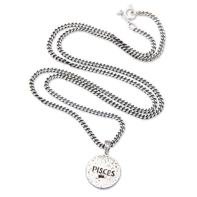 Sterling silver pendant necklace, 'Pisces Charm' - Sterling Silver Necklace with Pisces Zodiac Sign Pendant