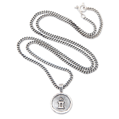 Sterling silver pendant necklace, 'Gemini Charm' - Sterling Silver Necklace with Gemini Zodiac Sign Pendant