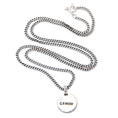 Sterling silver pendant necklace, 'Gemini Charm' - Sterling Silver Necklace with Gemini Zodiac Sign Pendant